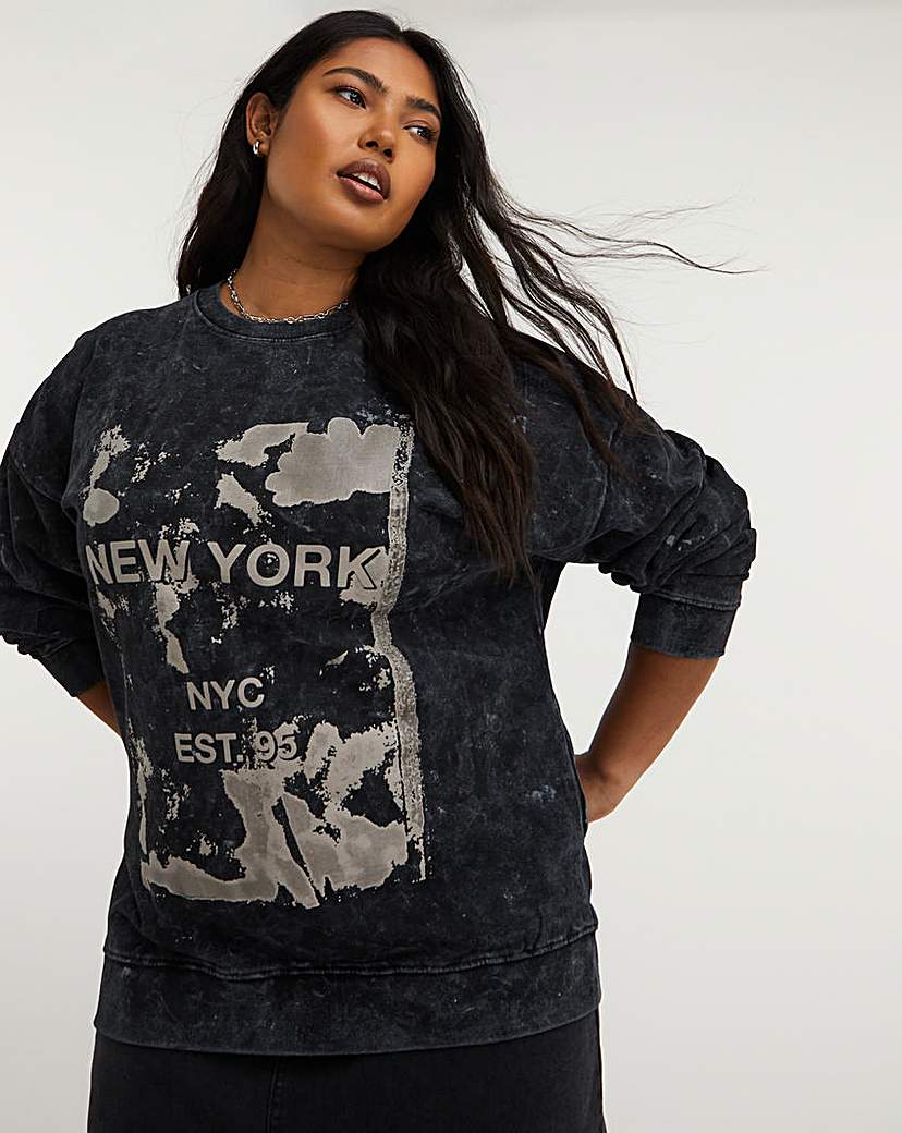 New York Washed Slogan Sweatshirt