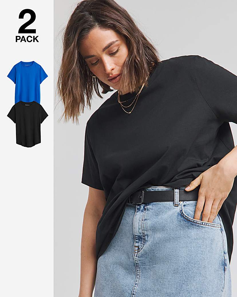 Pack 2 Curved Hem Longline T-Shirt - Black/Blue