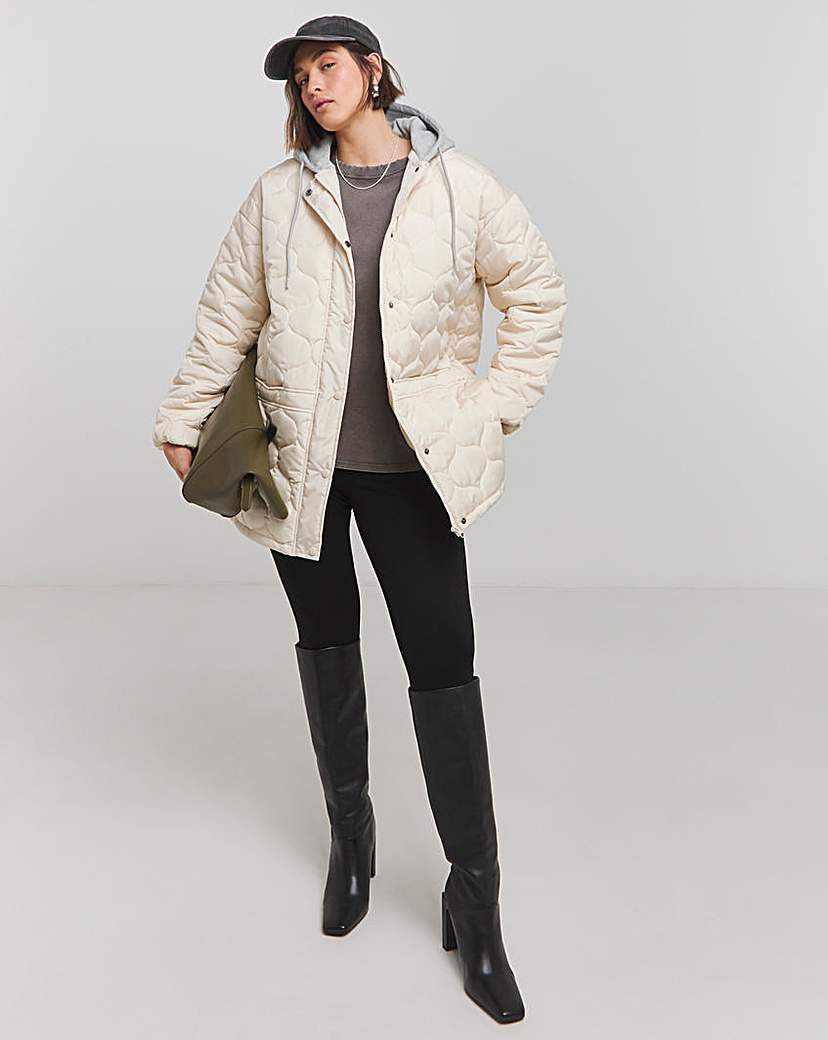 Stone Jersey Hooded Quilted Jacket