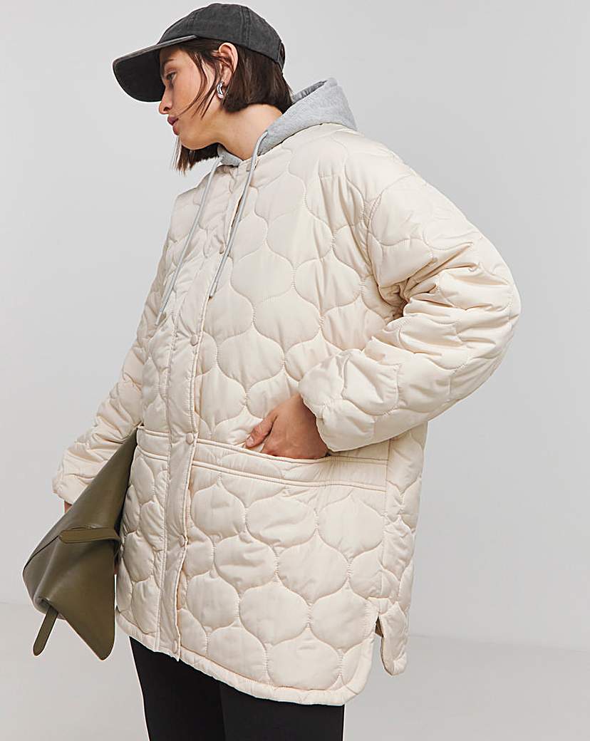 Stone Jersey Hooded Quilted Jacket
