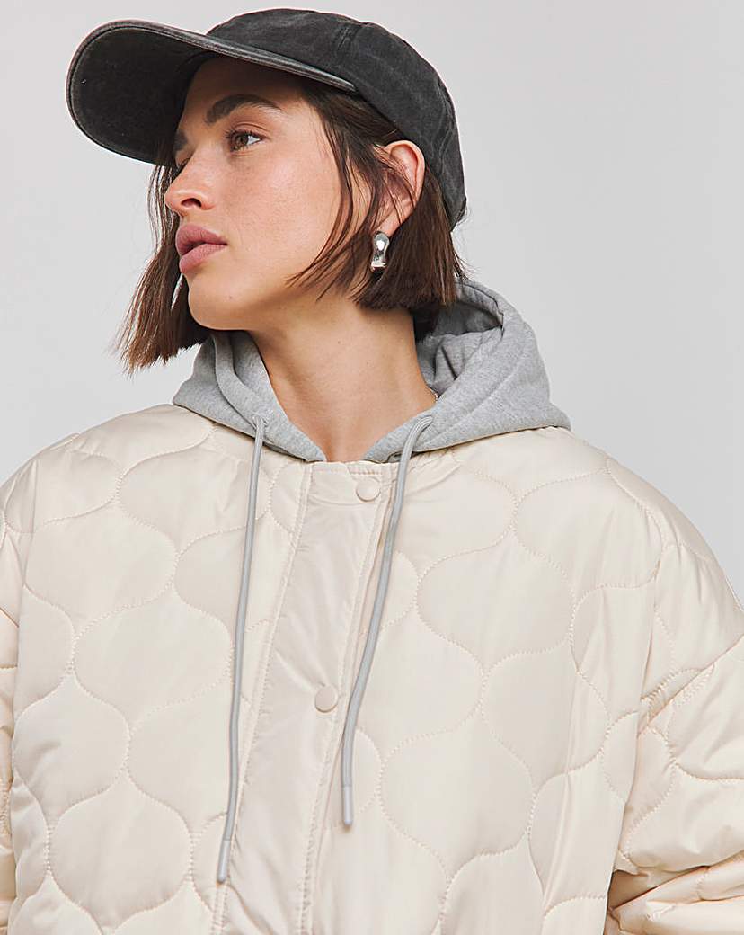 Stone Jersey Hooded Quilted Jacket