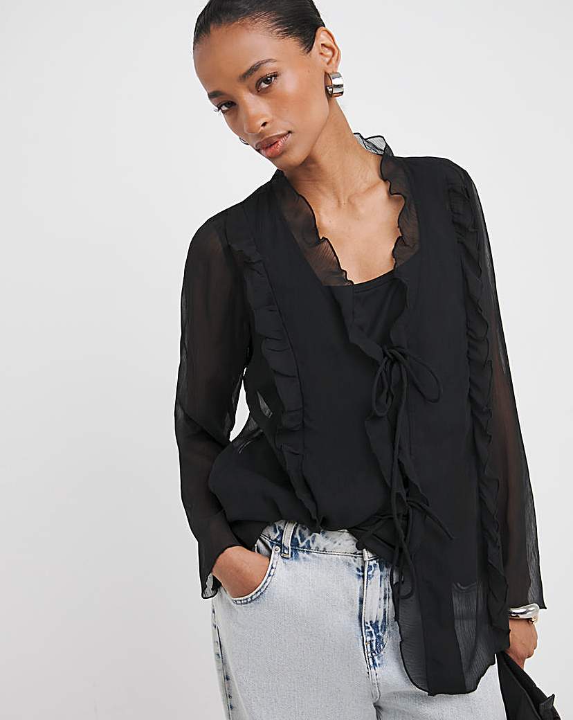 Women s Black Ruffle Blouse JD Williams