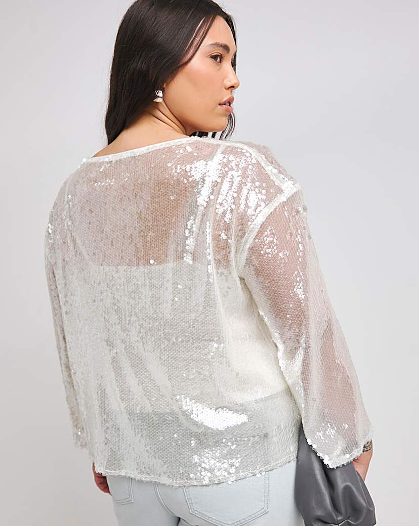 Flared Sleeve Sequin Top