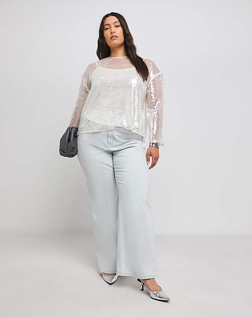 Flared Sleeve Sequin Top