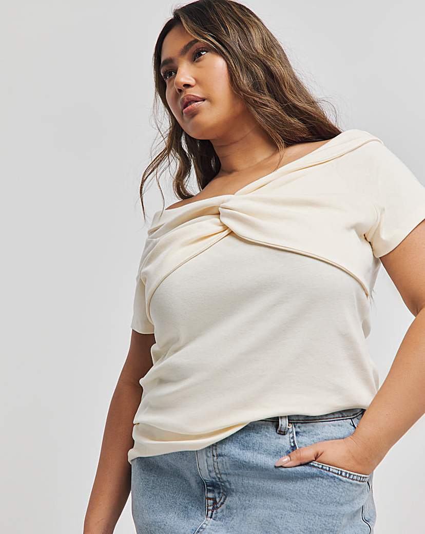 Knot Front Bardot Short Sleeve Top