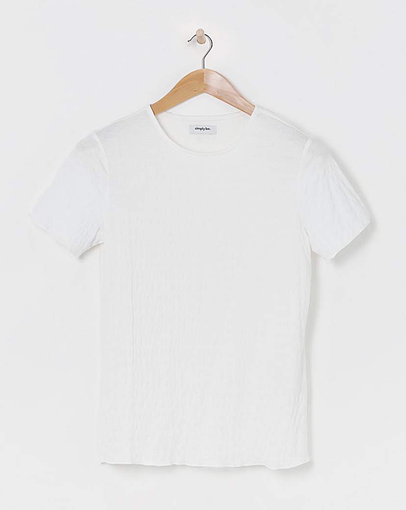 White Textured Jersey Frill Hem Top