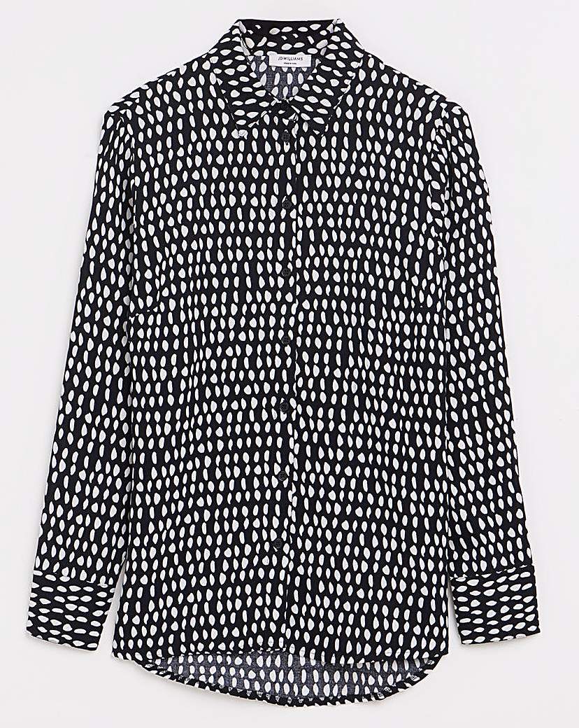 Mono Print Dipped Back Viscose Shirt