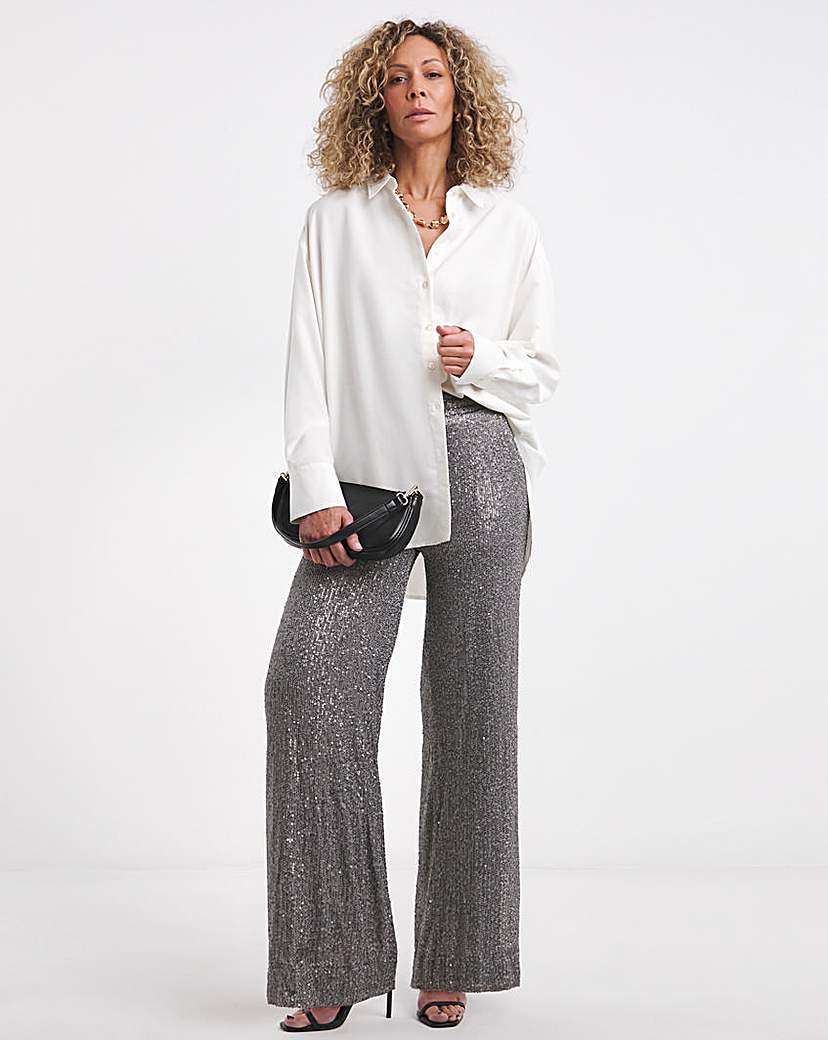 Stretch Sequin Wide Leg Trousers