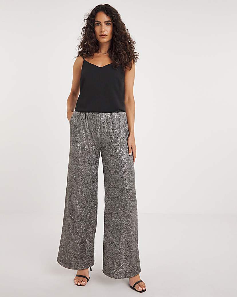 Stretch Sequin Wide Leg Trousers