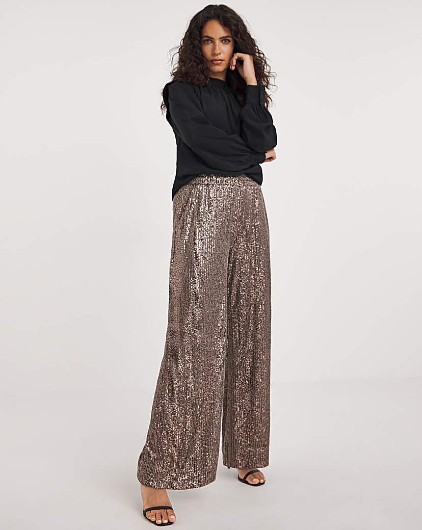 Stretch Sequin Wide Leg Trousers