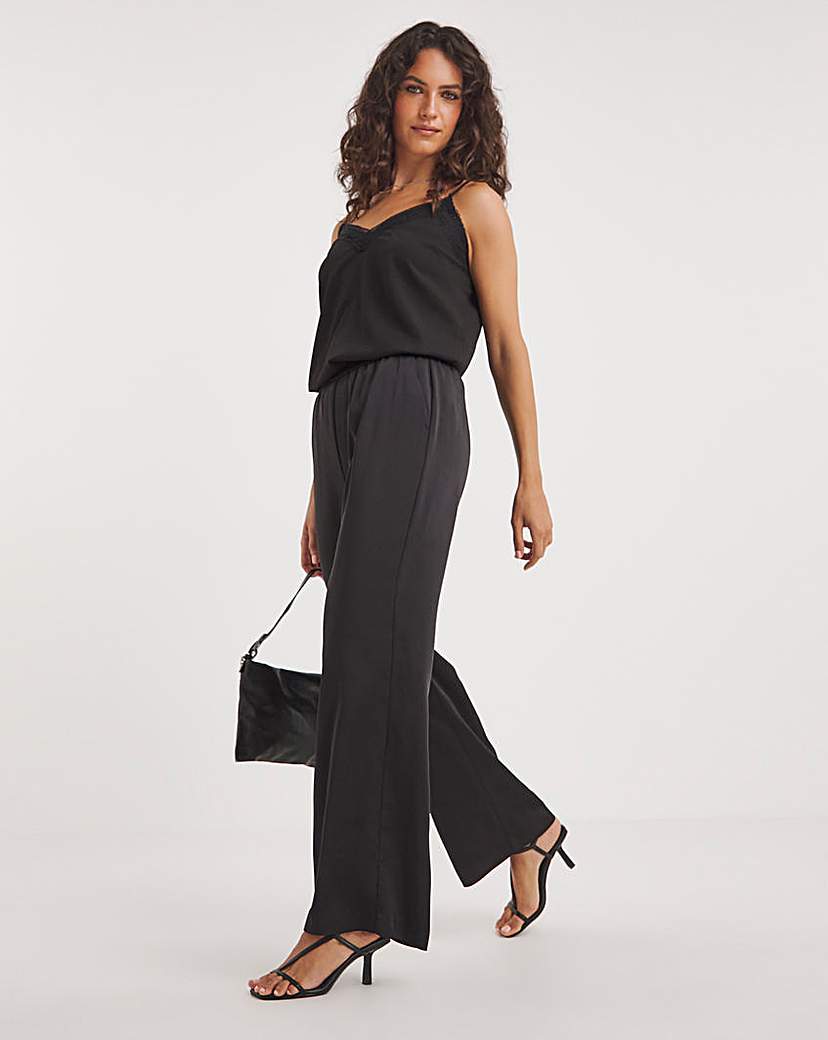 Black Satin Wide Leg Trousers