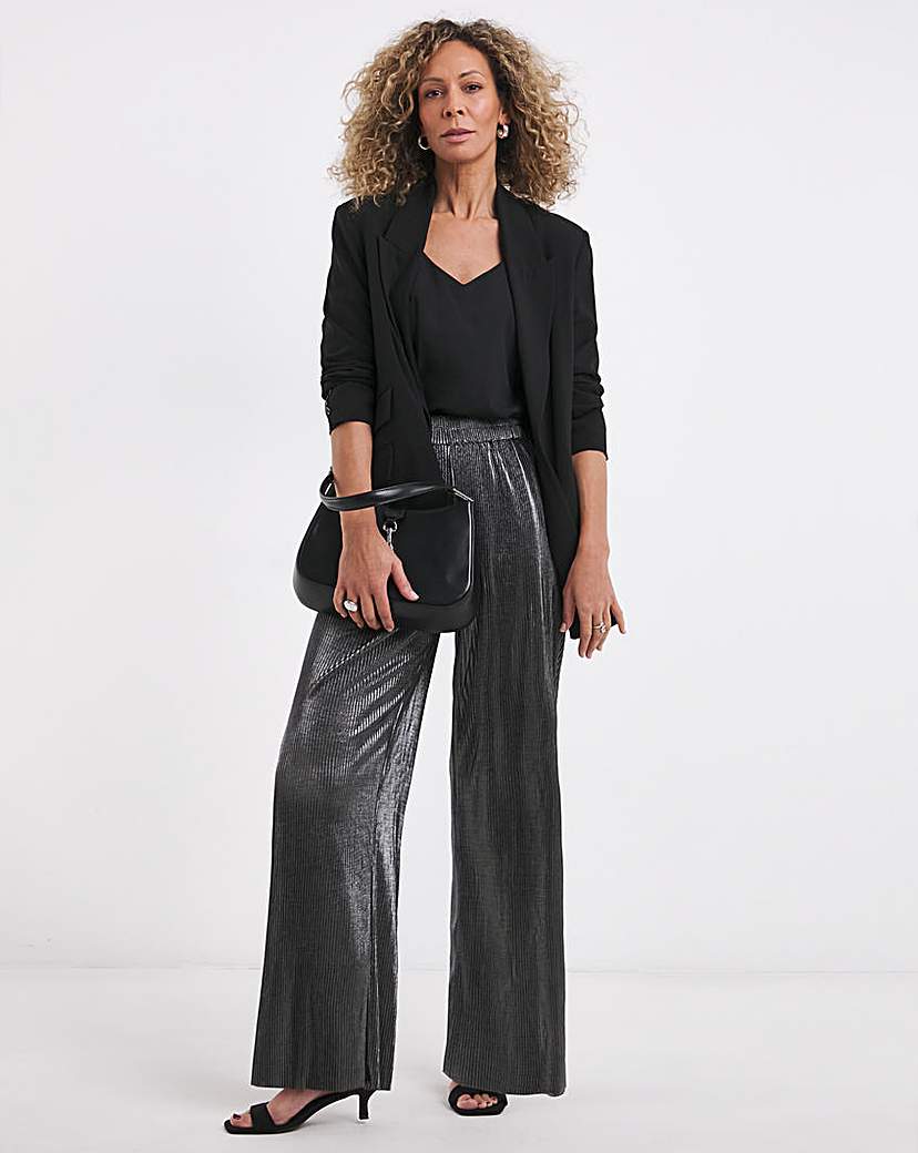 Metallic Plisse Wide Leg Trousers