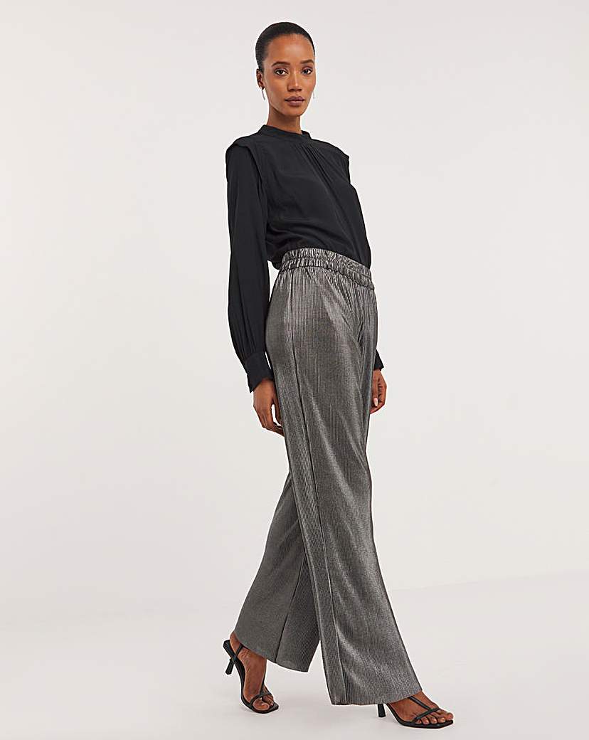 Metallic Plisse Wide Leg Trousers