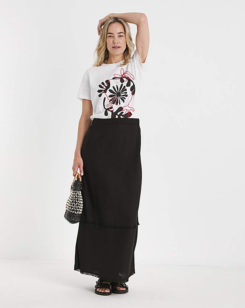 New In - Linen Mix Frayed Hem Skirt