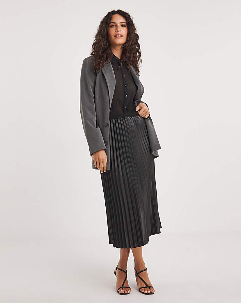 Pleated PU Midi Skirt