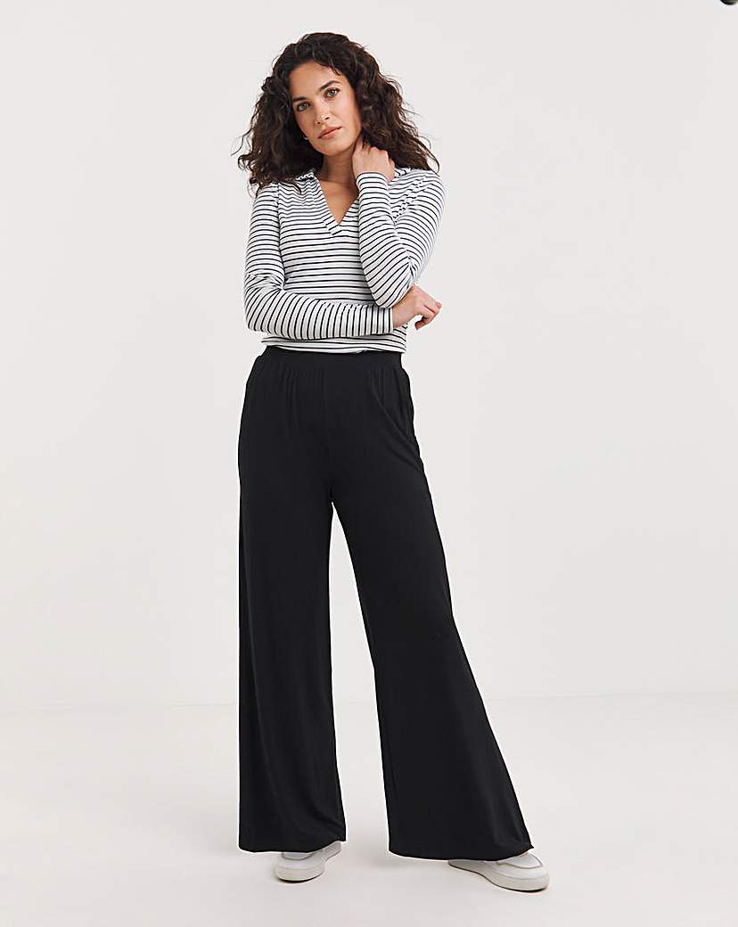 Black Jersey Wide Leg Trousers