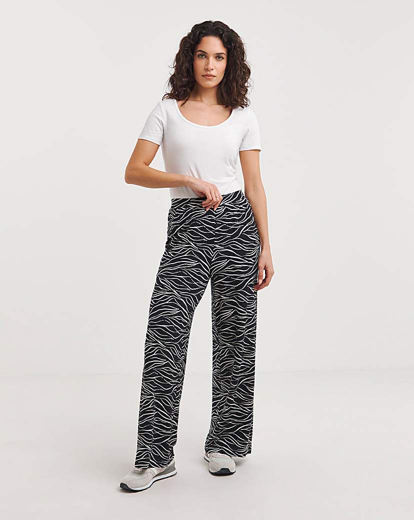 Mono Print Jersey Wide Leg Trousers