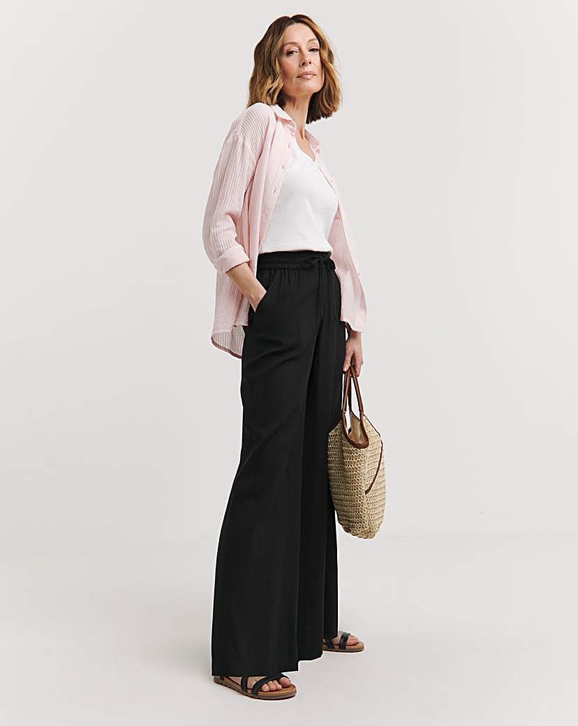 Black Linen Mix Wide Leg Trousers