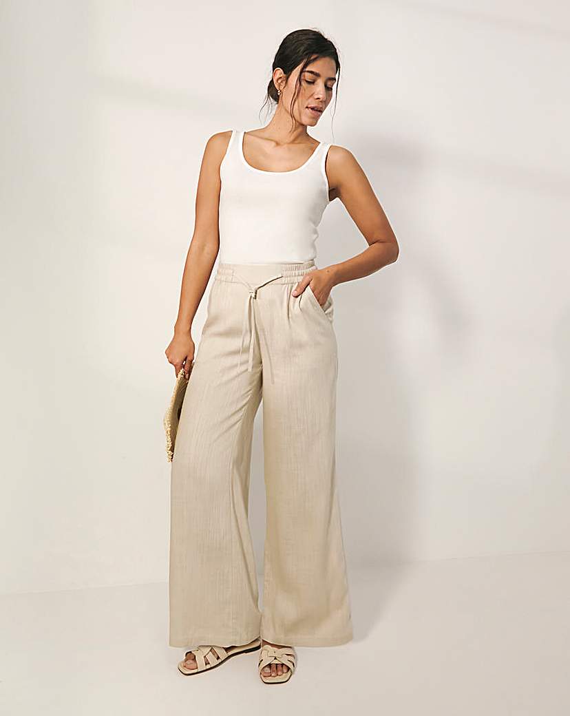 Sand Linen Mix Wide Leg Trousers