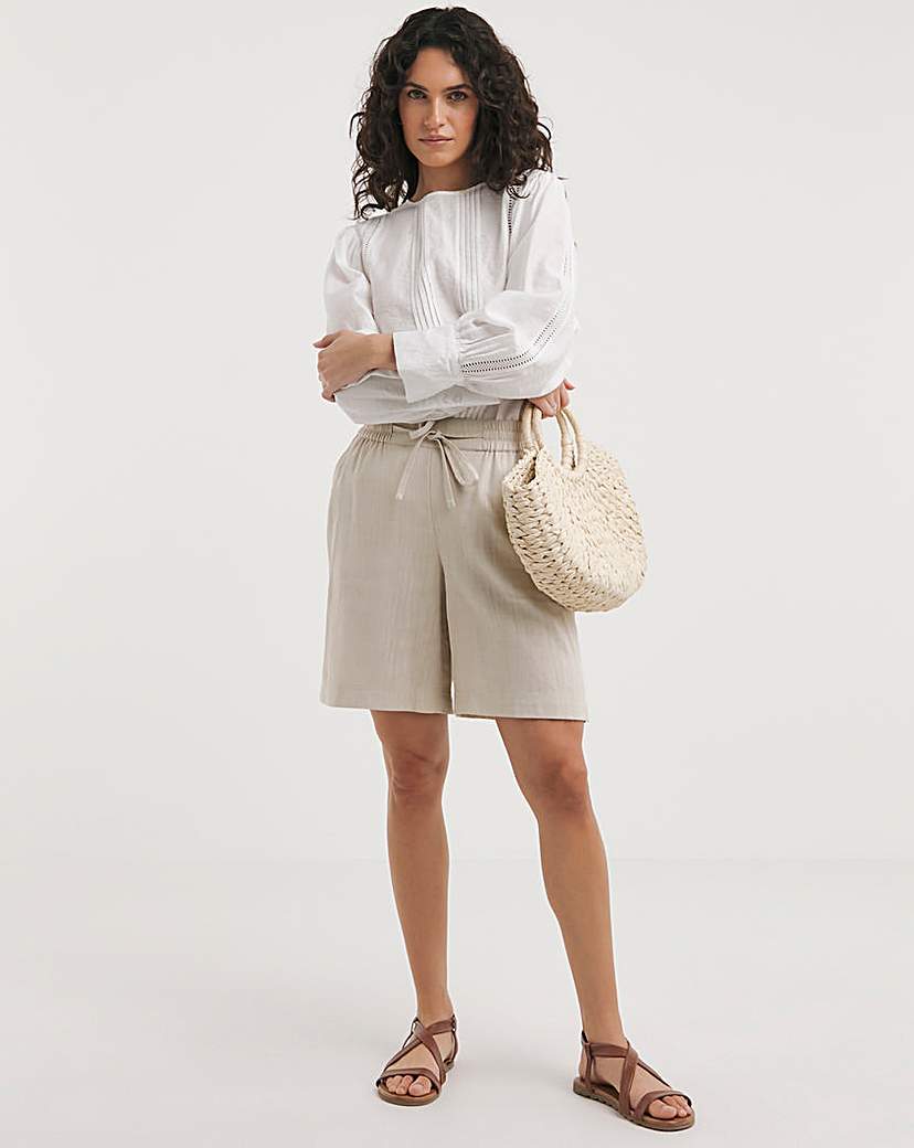 Sand Linen Mix Knee Length Shorts