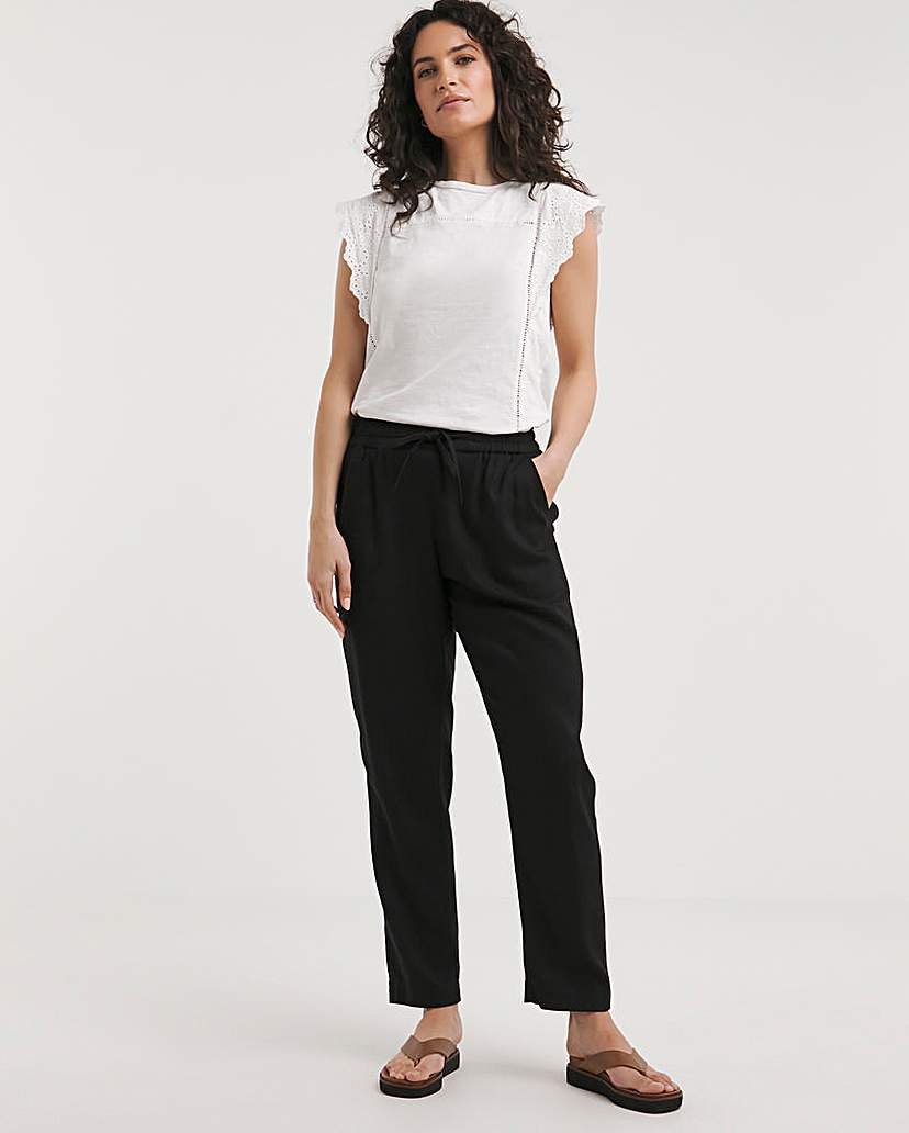 Black Linen Mix Tapered Trousers