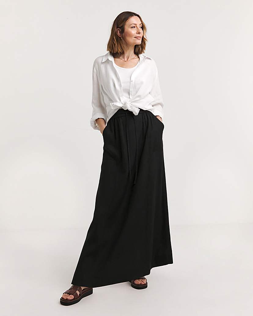 Black Linen Mix Maxi Skirt