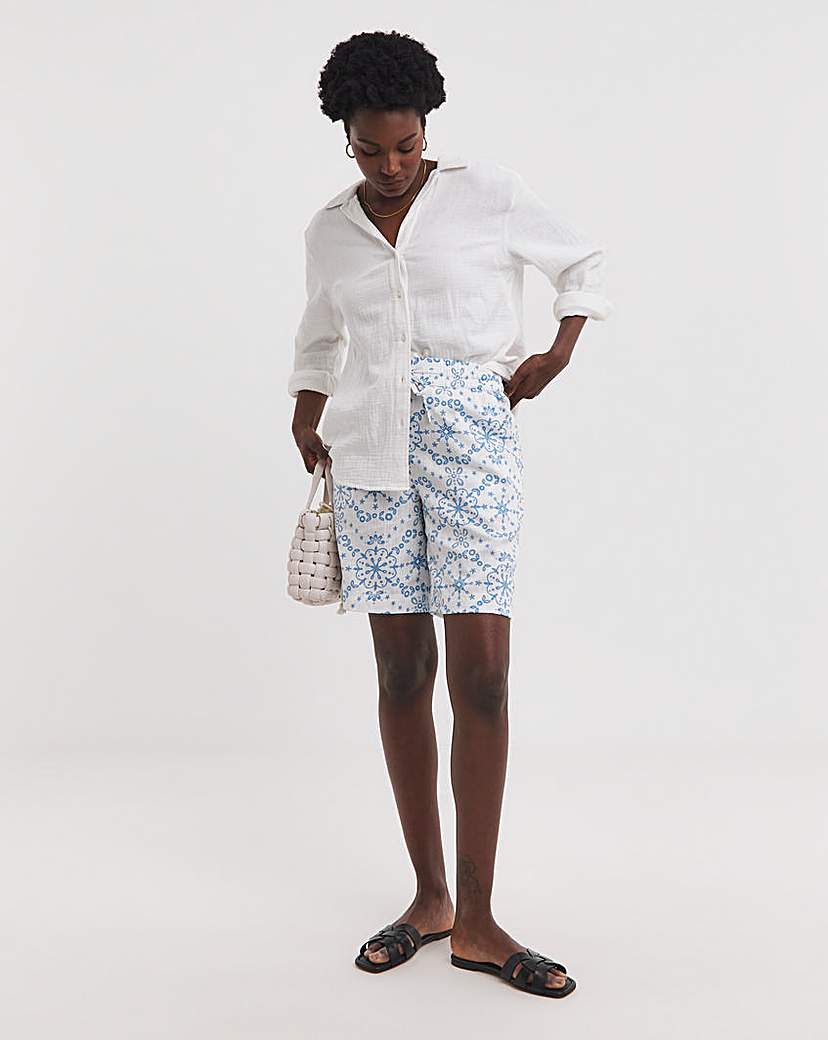 Printed Linen Mix Knee Length Shorts