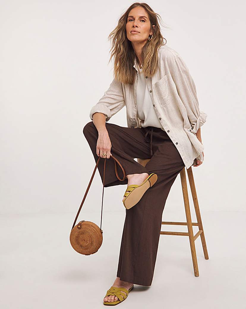 Chocolate Linen Mix Wide Leg Trousers