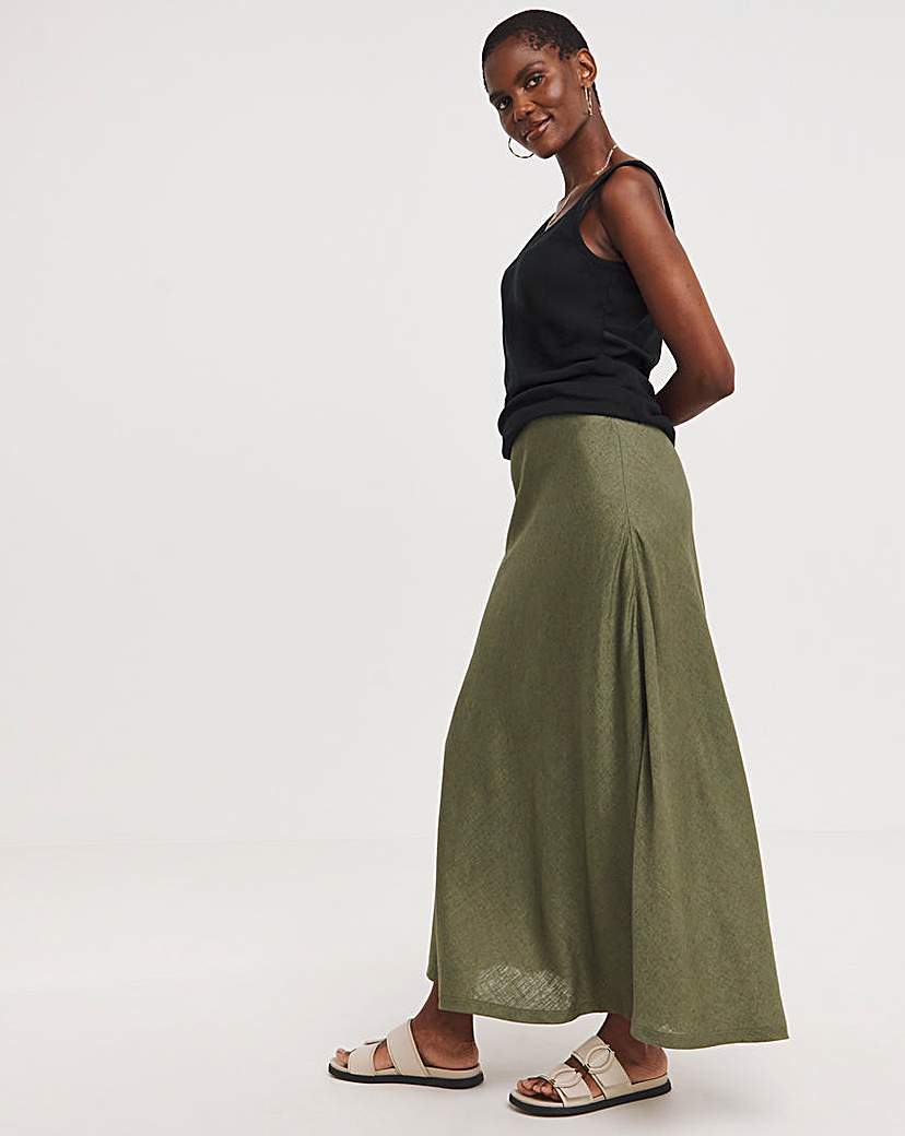 Linen Mix Bias Maxi Slip Skirt