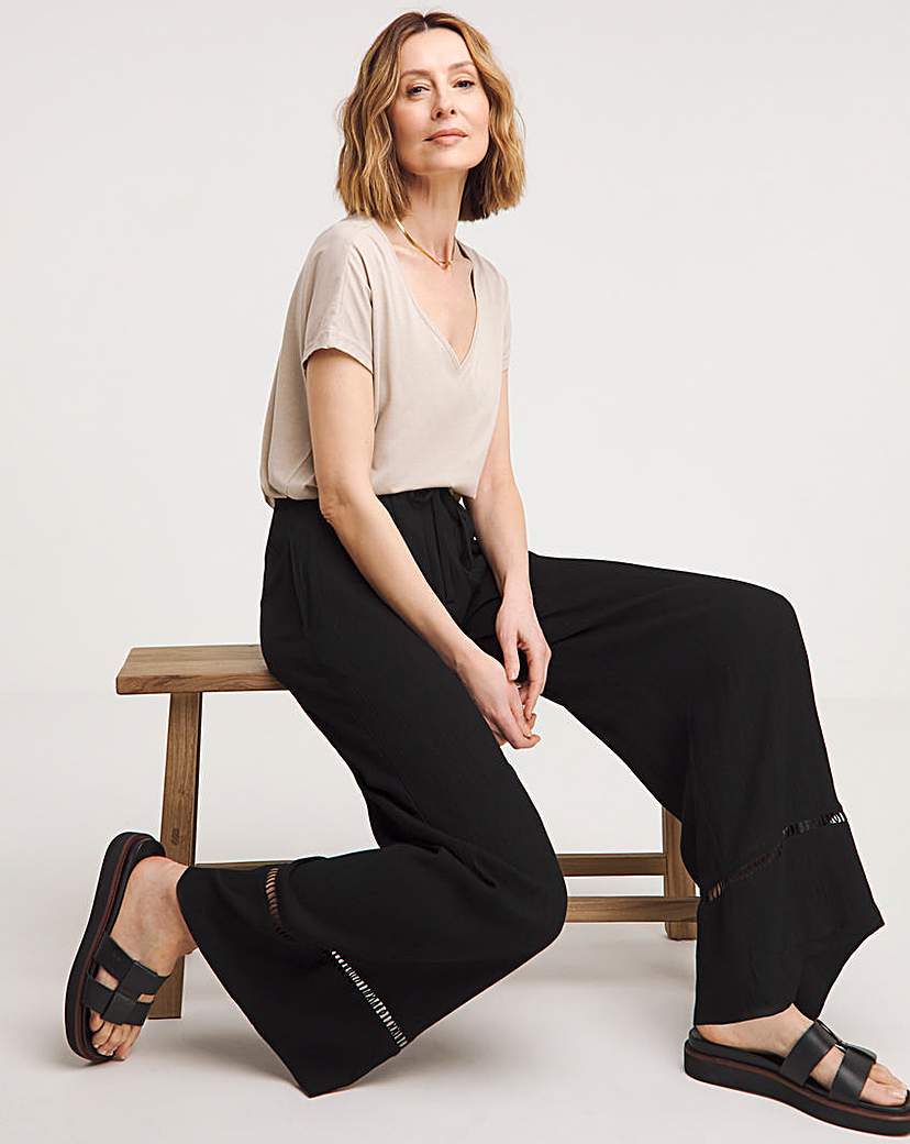 Crinkle Shirred Waist Wide Leg Trousers