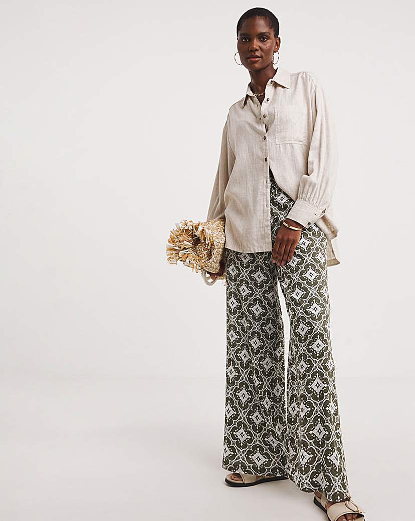 Spun Viscose Pull On Wide Leg Trousers