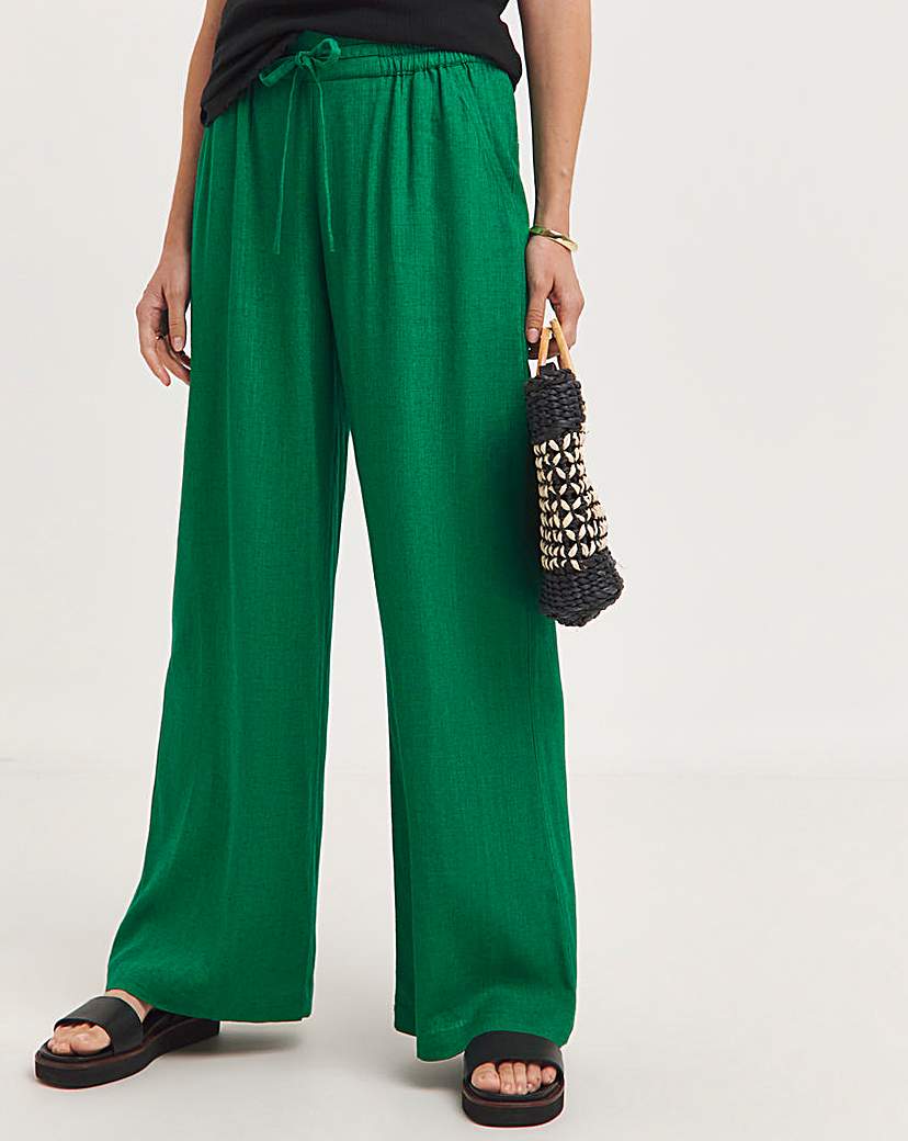 Pine Green Linen Mix Wide Leg Trousers