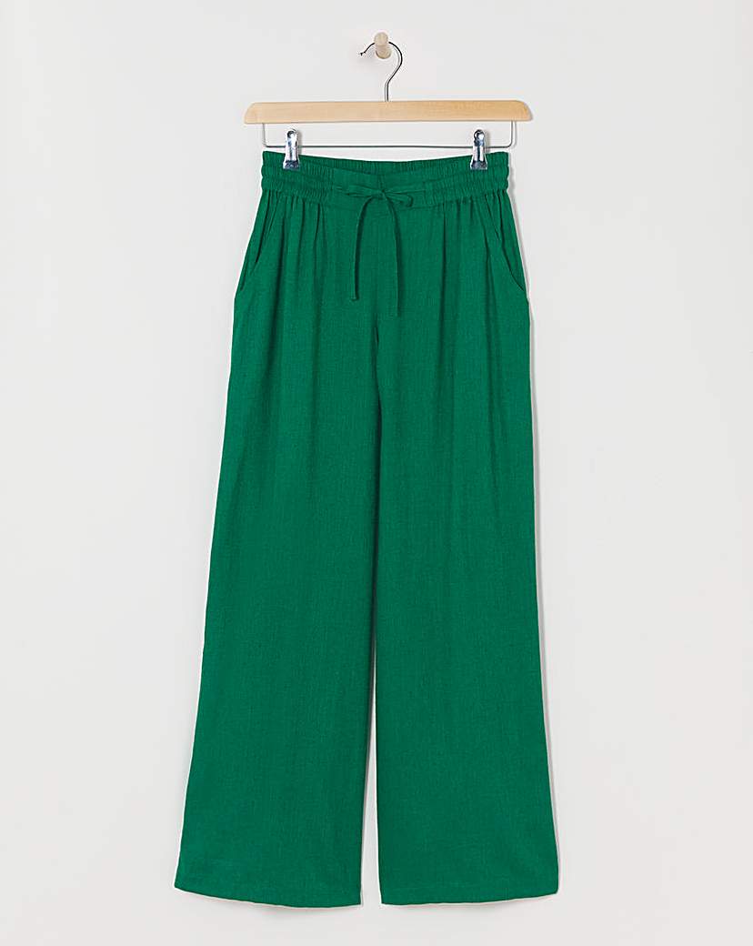Pine Green Linen Mix Wide Leg Trousers