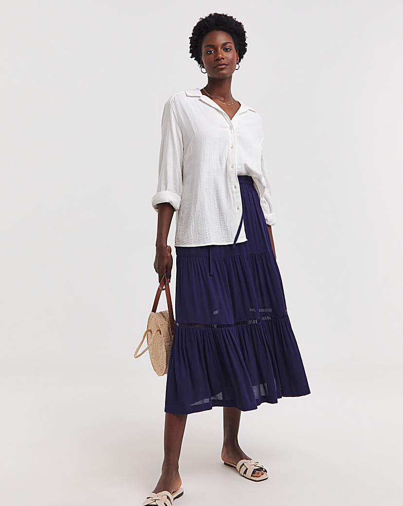 Indigo Crinkle Midi Skirt