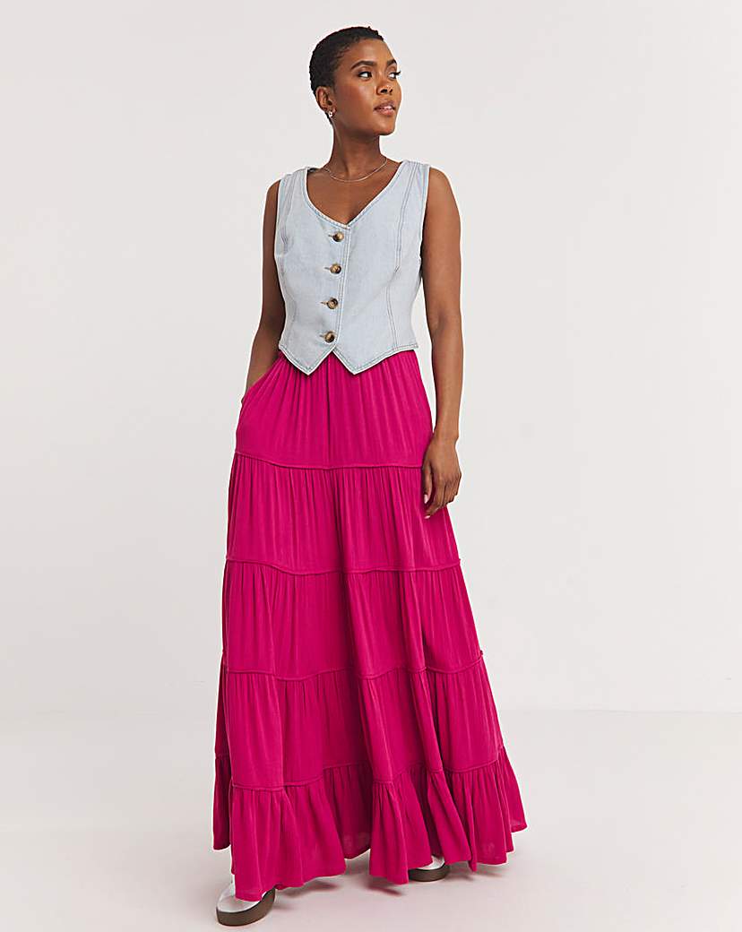 Raspberry Crinkle Tiered Maxi Skirt