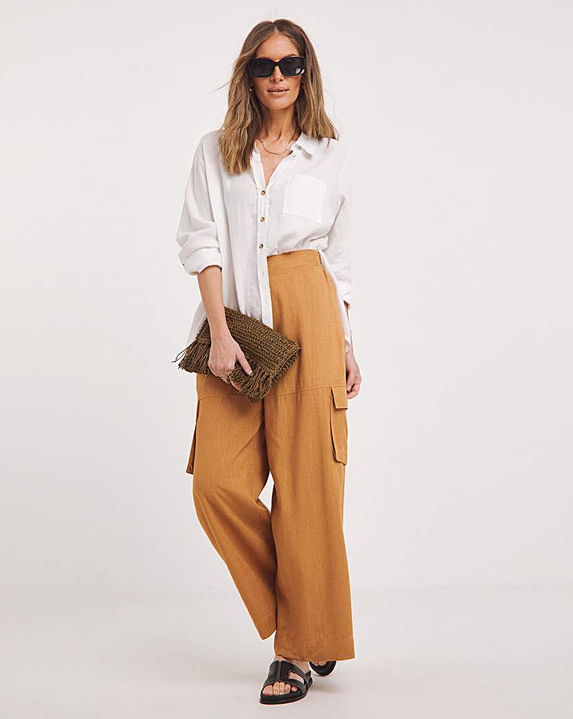 Linen Wide Leg Utility Trousers