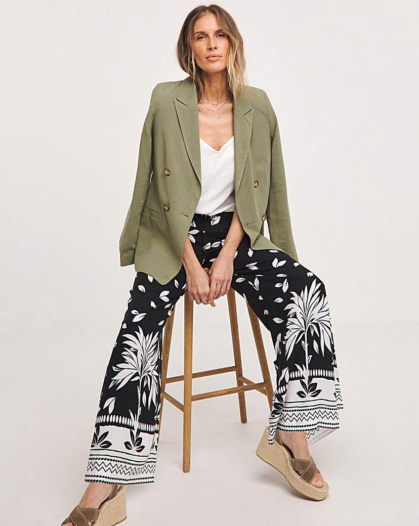 Spun Viscose Print Wide Leg Trousers