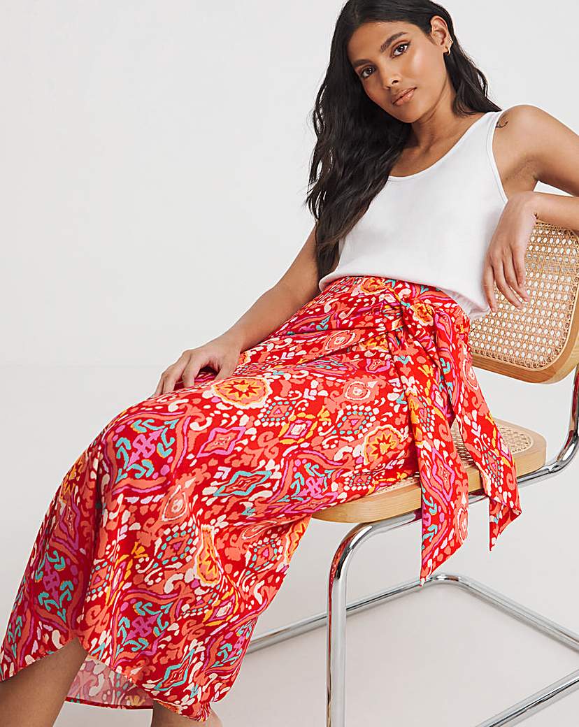 Printed Fixed Wrap Skirt