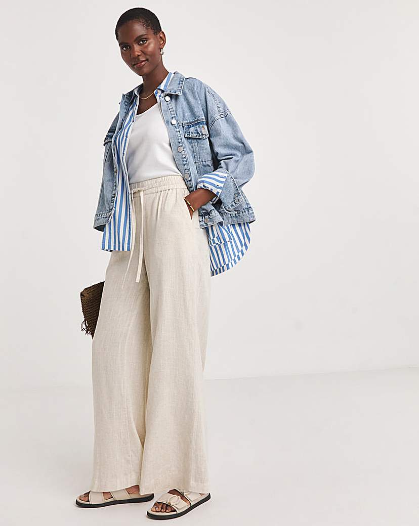 Cool Stone Linen Mix Wide Leg Trousers