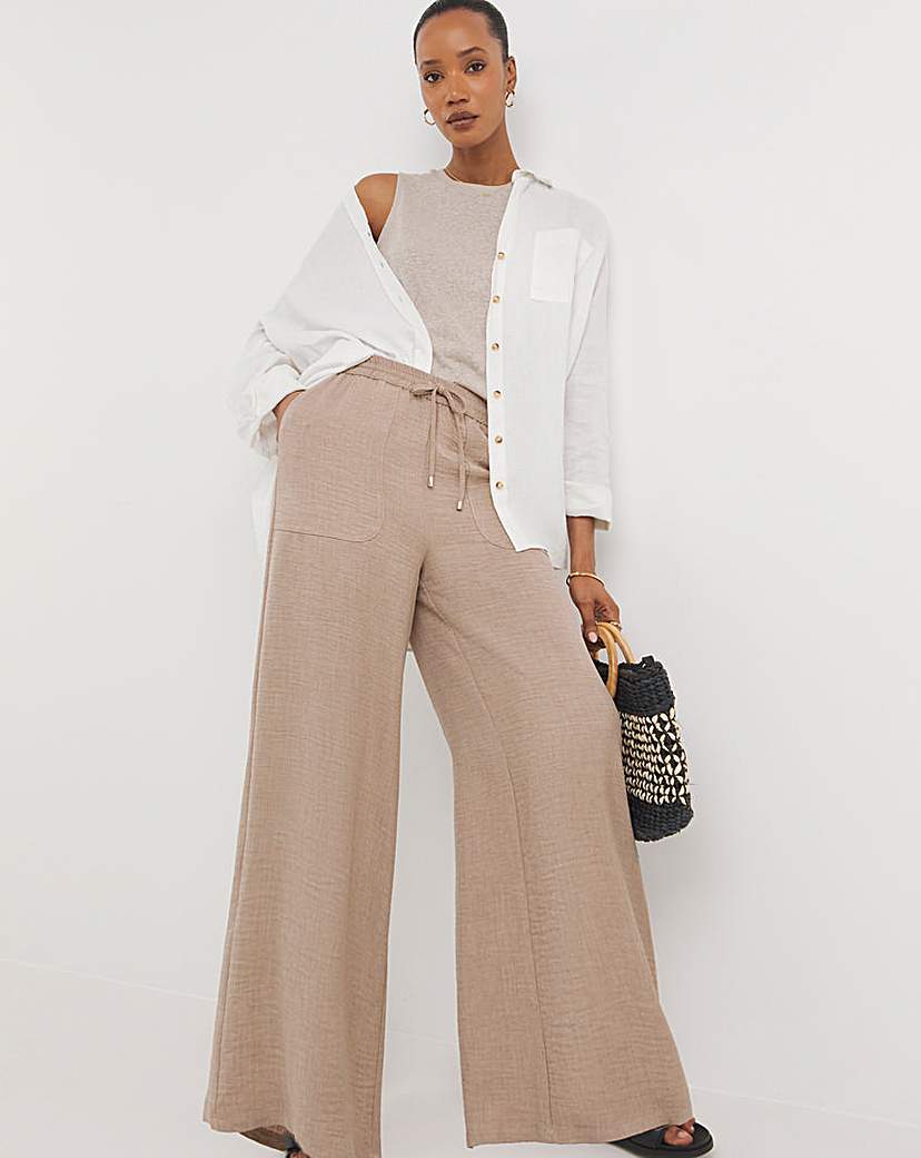 Textured Pull On Wide Leg Trouser