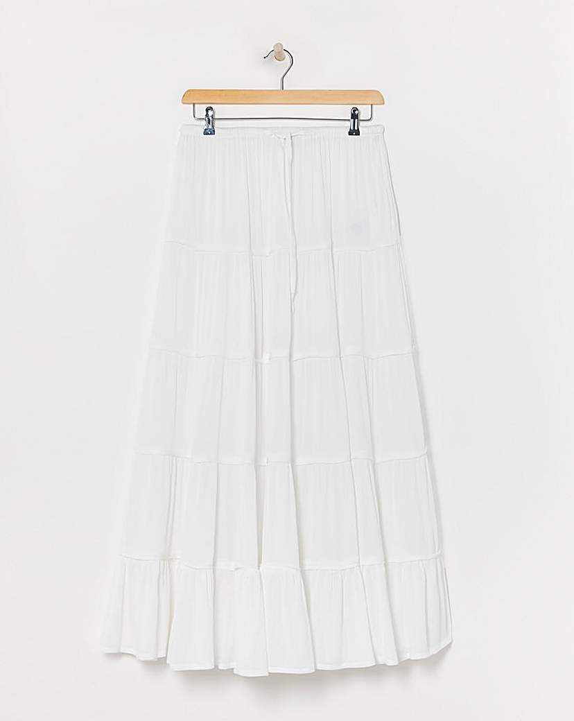 White Crinkle Tiered Maxi Skirt