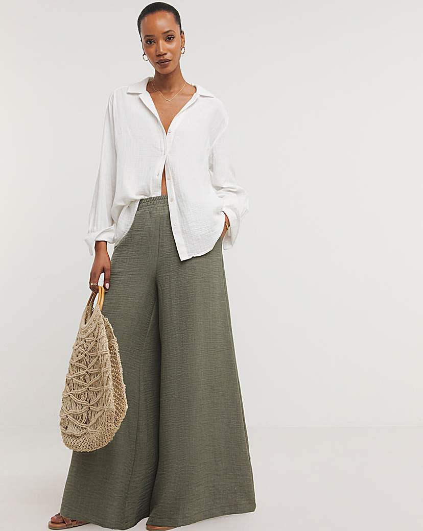 Textured Wide Leg Palazzo Trousers