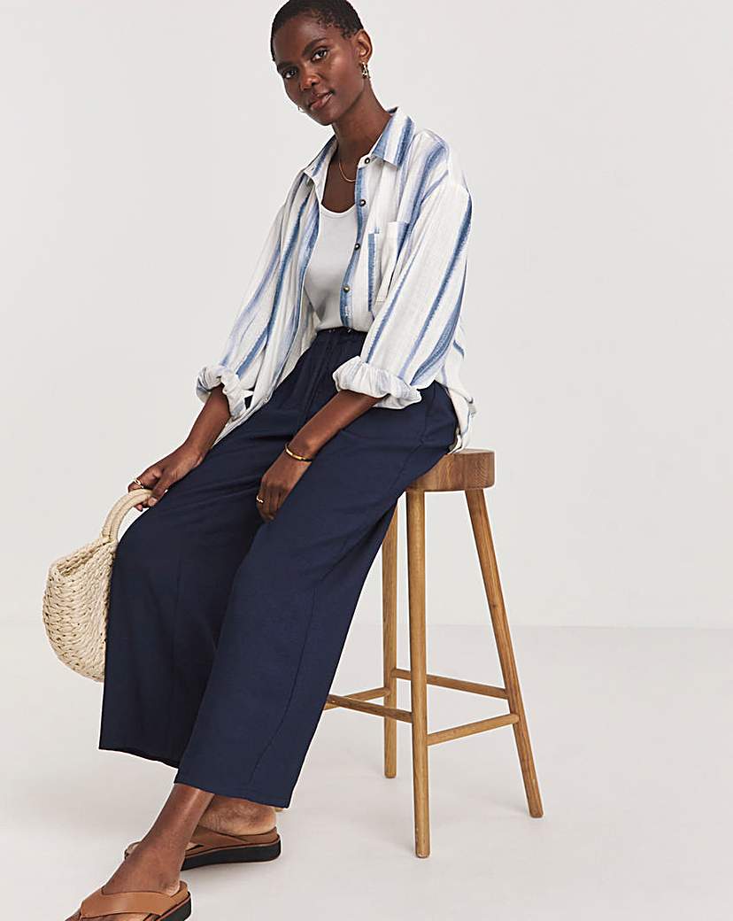 Blue Twill Soft Wide Leg Trousers