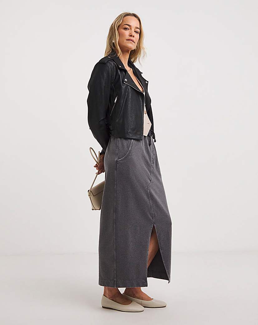 Washed Cotton Mix Jersey Maxi Skirt