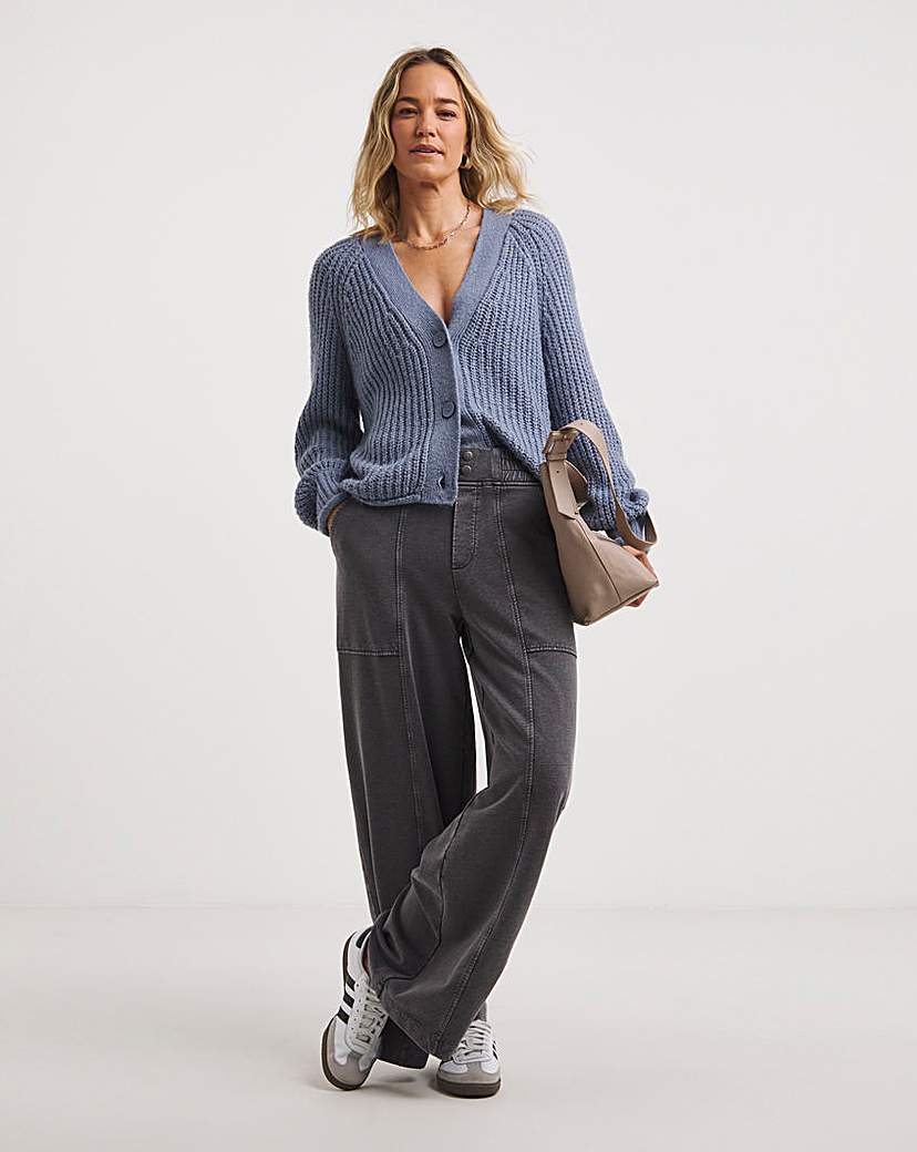 Washed Cotton Mix Wide Leg Trouser