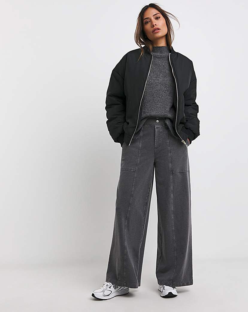 Washed Cotton Mix Wide Leg Trouser