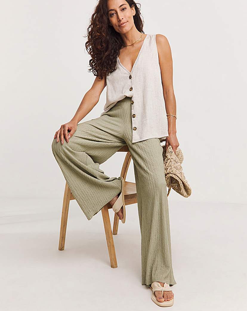 Crinkle Pull On Wide Leg Trouser