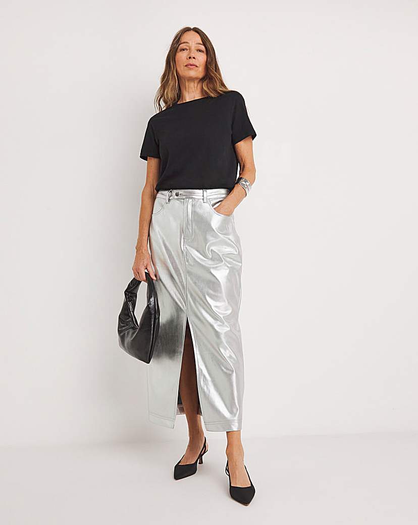 PU Leather Look Column Midaxi Skirt