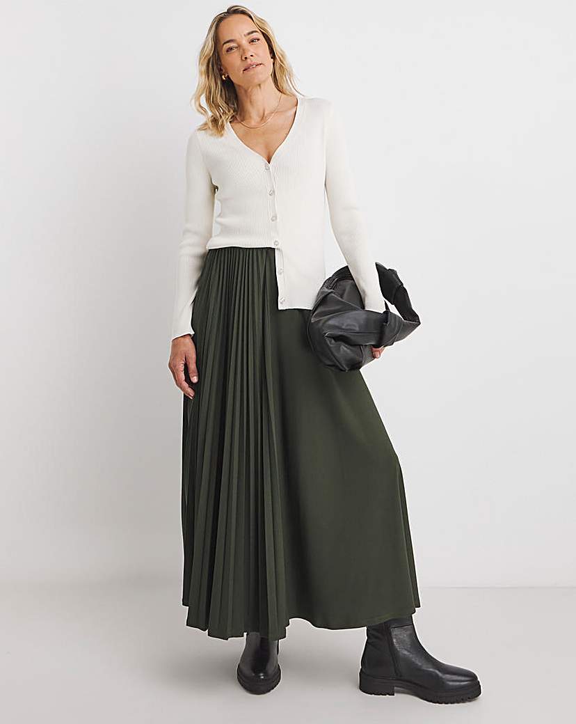 Pleated Front Pull On Midaxi Skirt