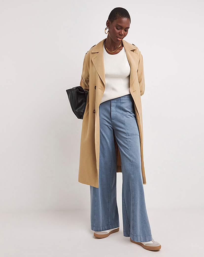 Washed Cotton Mix Wide Leg Trouser